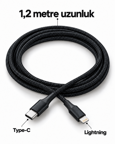 Uzun ve Dayanıklı Type C Lightning PD Hızlı Şarj Kablosu - Lisinya