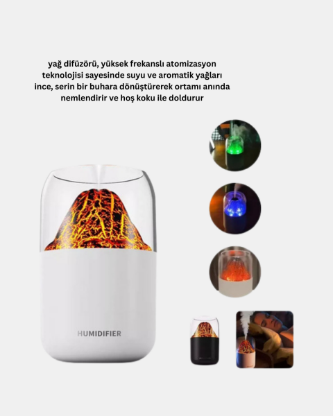 Ultrasonik Alev Efektli Aromaterapi Difüzörü USB Şarjlı ve Otomatik Kapanma Özellikli - Lisinya
