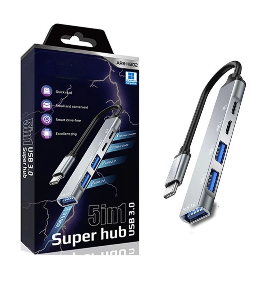 YamanHobi 5'i 1 Arada Type-C USB Hub Çoklayıcı USB 3.0 PD Şarj Destekli Metal Adaptör