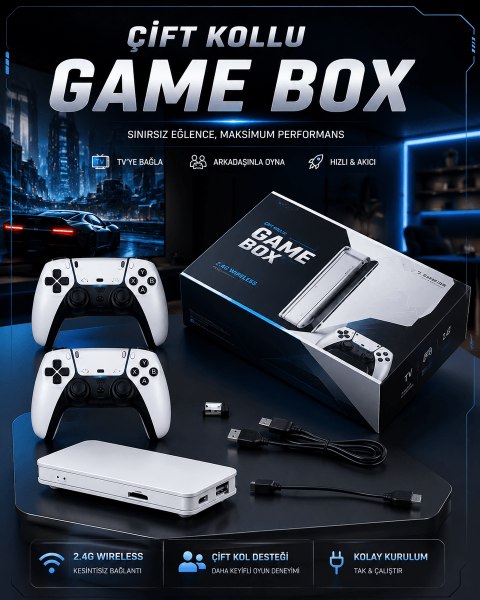 4K 3D HD Görüntü Kaliteli Kablosuz Çift Kollu 20.000 Oyunlu Retro Oyun Konsolu TV Box
