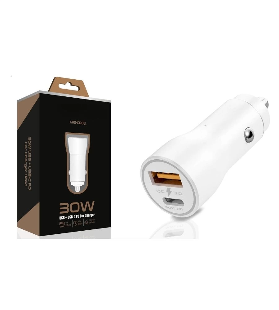 YamanHobi 30W PD Araç Şarj Cihazı USB ve Type-C Kablolu Çift Çıkışlı Çakmaklık Adaptörü