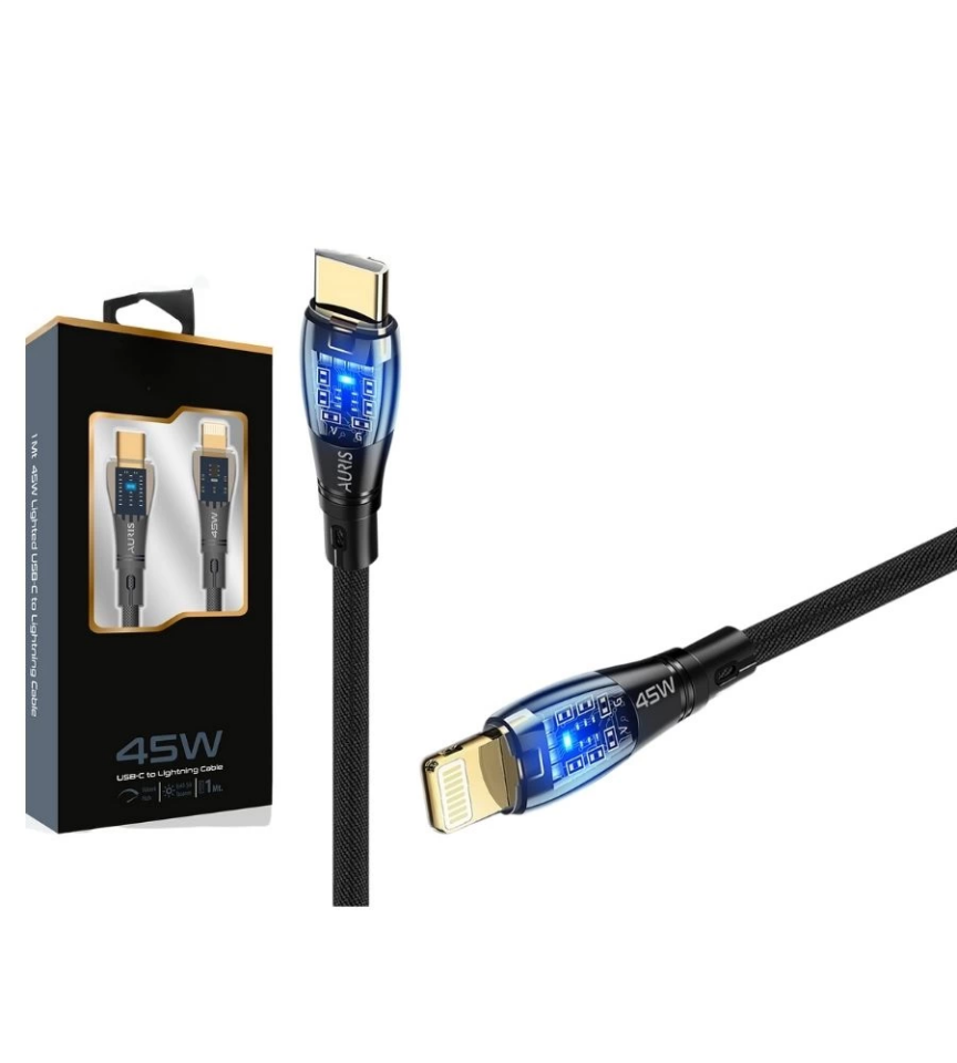 YamanHobi 45W USB-C Lightning Hızlı Şarj Kablosu LED Işıklı