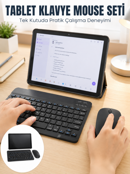 SIM Kartlı Android Tablet Bluetooth Klavye Kablosuz Mouse Geniş Ekran ve Taşınabilir Kullanım Seti - Lisinya