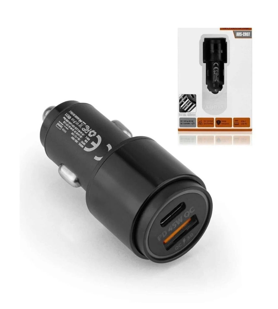 YamanHobi 45W PD Araç Şarj Cihazı USB-C ve USB-A Çift Çıkışlı Hızlı Şarj Çakmaklık Adaptörü