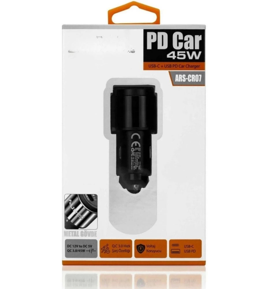 YamanHobi 45W PD Araç Şarj Cihazı USB-C ve USB-A Çift Çıkışlı Hızlı Şarj Çakmaklık Adaptörü