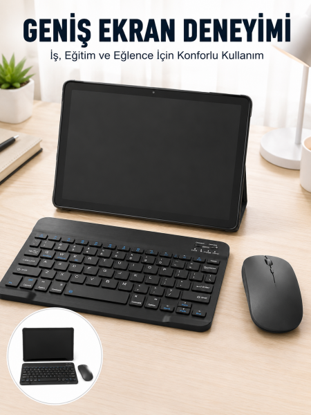 Android İşletim Sistemli SIM Kart Girişli Tablet Bluetooth Klavye Mouse Seti Mobil İnternet Destekli - Lisinya