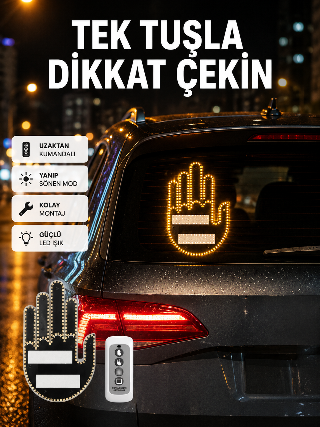 Suya Dayanıklı LED El Park Uyarı Cihazı Uzaktan Kumandalı 2025 - Lisinya