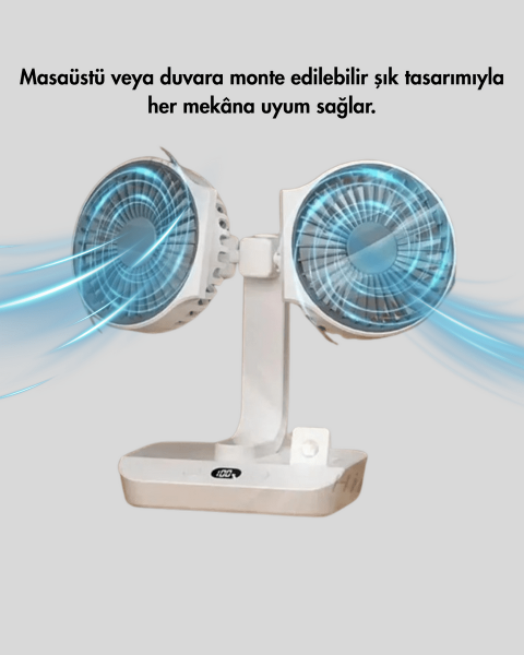 Çift Kafalı Masaüstü ve Duvar Tipi Sessiz USB Şarjlı Fan