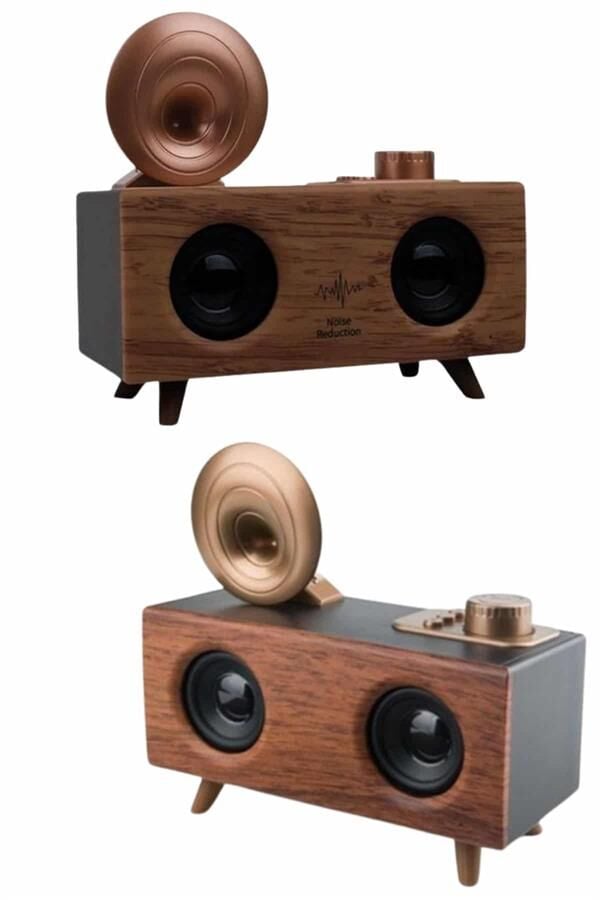 Bluetooth Nostalji Speaker Radyo Gramofon Ahşap Renk Vintage - Lisinya