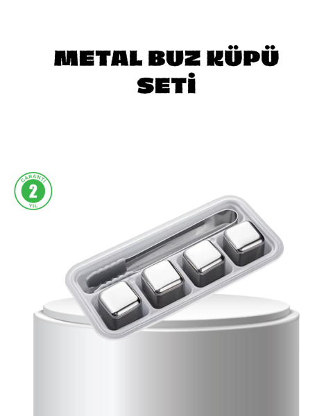 Paslanmaz Çelik Metal Buz Küpü Seti Sulandırmadan Soğutma ve Klips Dahil - Lisinya