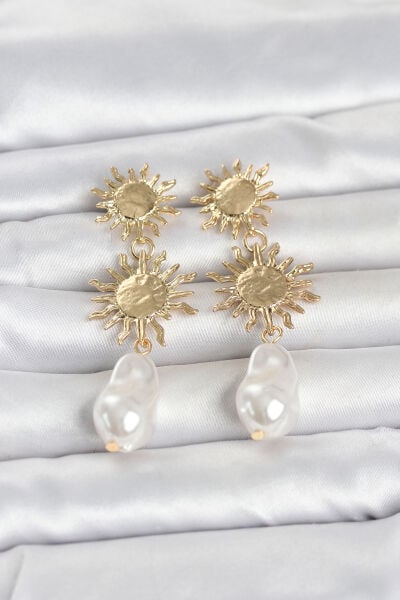 Gold Renk Pirinç Güneş Model Detaylı Kadın Küpe - Lisinya