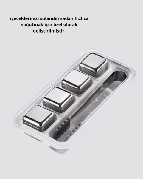 Paslanmaz Çelik Metal Buz Küpü Seti Sulandırmadan Soğutma ve Klips Dahil - Lisinya