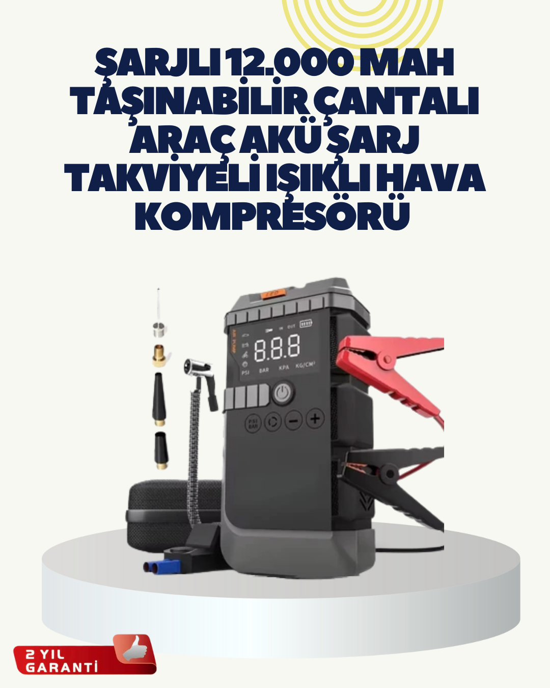 Taşınabilir Akü Takviye Cihazı Işıklı Hava Kompresörü Powerbank - Lisinya