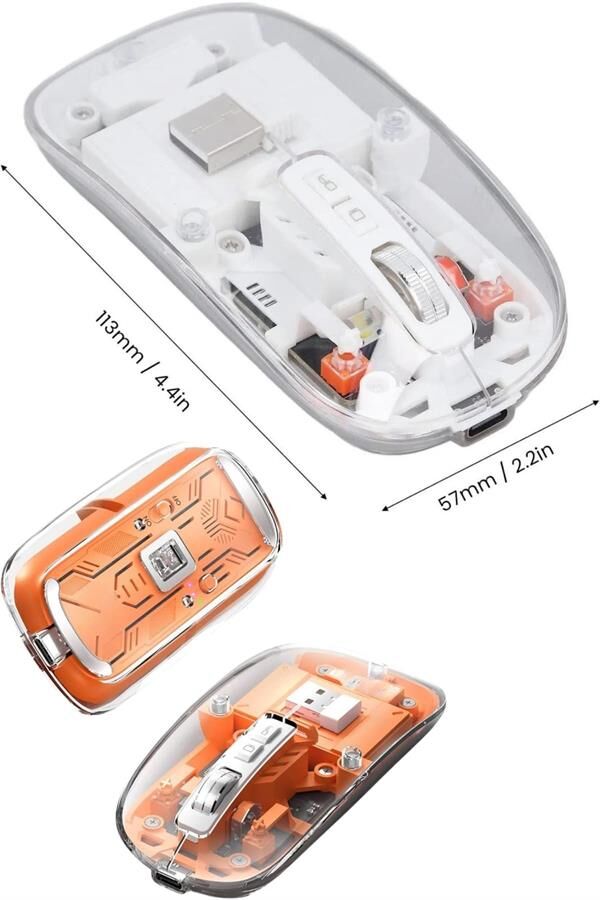 Sessiz Tıklama Çift Modlu Bluetooth Ve Alıcı Şeffaf Mouse Fare - Lisinya