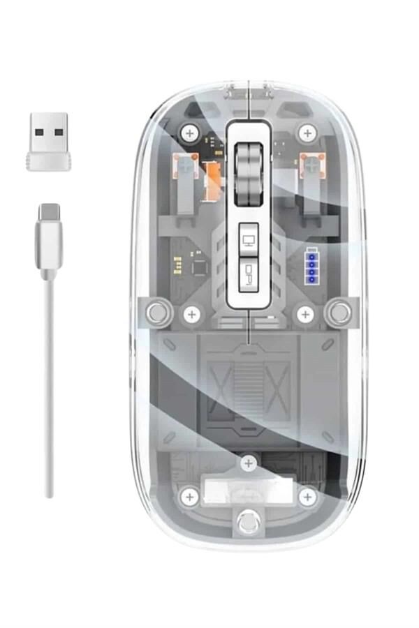 Mouse Fare Kablosuz Mouse Fare Şarjlı Bluetooth Sessiz 5 Tuşlu Şeffaf - Lisinya