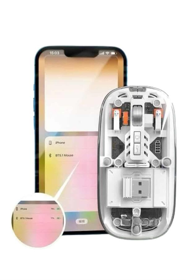 Mouse Fare Kablosuz Mouse Fare Şarjlı Bluetooth Sessiz 5 Tuşlu Şeffaf - Lisinya