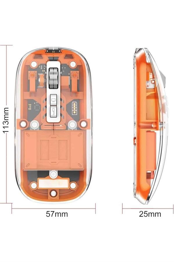 Mouse Fare Kablosuz Mouse Fare Şarjlı Bluetooth Sessiz 5 Tuşlu Şeffaf - Lisinya