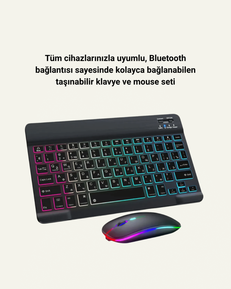 RGB Aydınlatmalı Şarjlı Kablosuz Klavye ve Mouse Seti – Modern ve Kompakt Tasarım - Lisinya