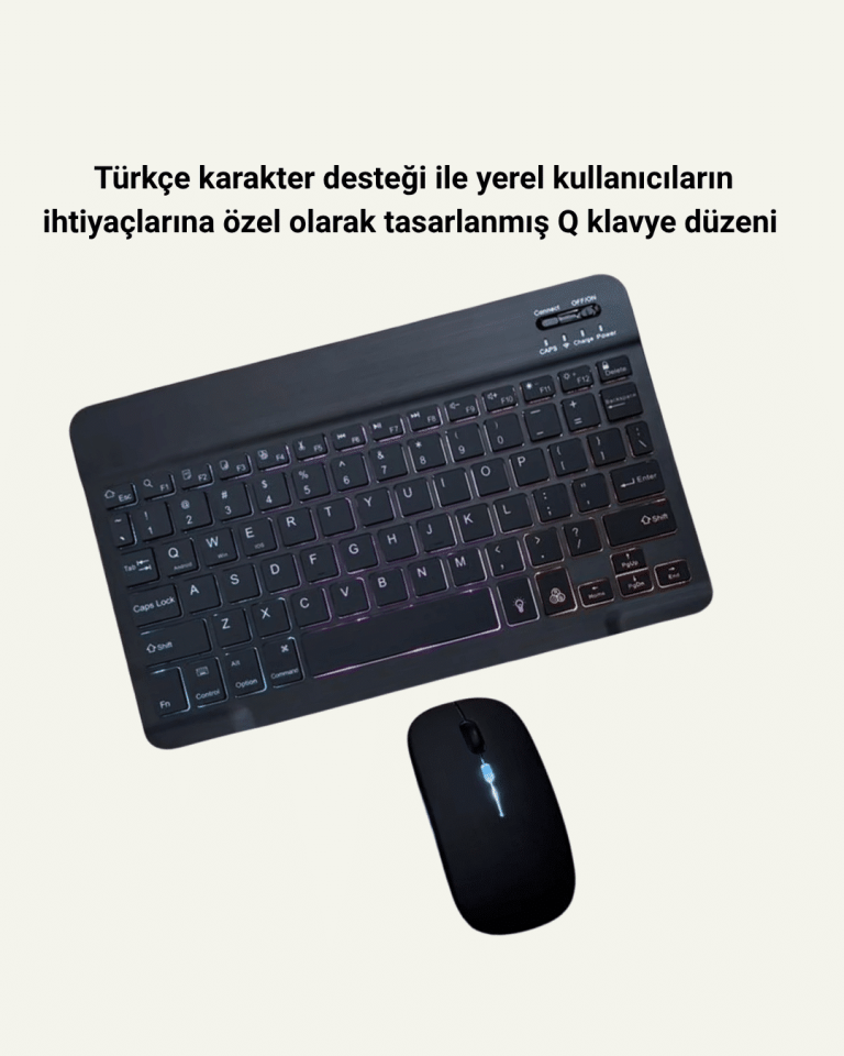 RGB Aydınlatmalı Şarjlı Kablosuz Klavye ve Mouse Seti – Modern ve Kompakt Tasarım - Lisinya