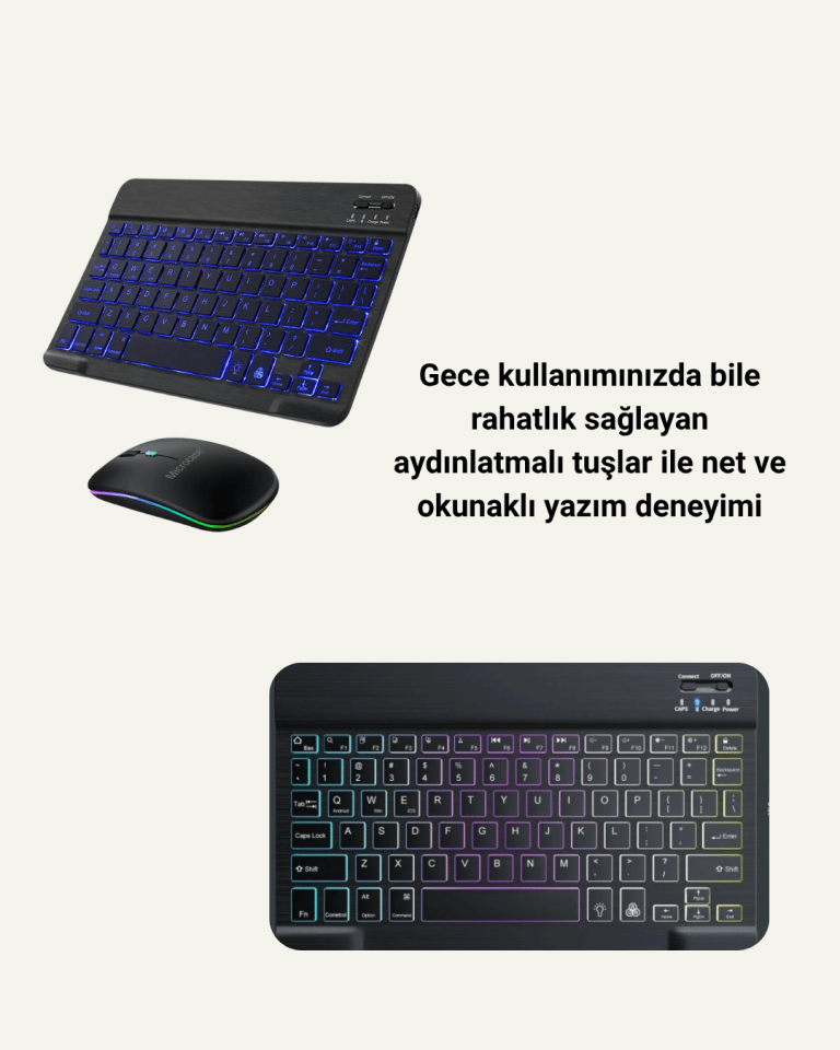Şık ve Sessiz Tasarımlı Işıklı Klavye Mouse Seti – Şarjlı, Wireless - Lisinya