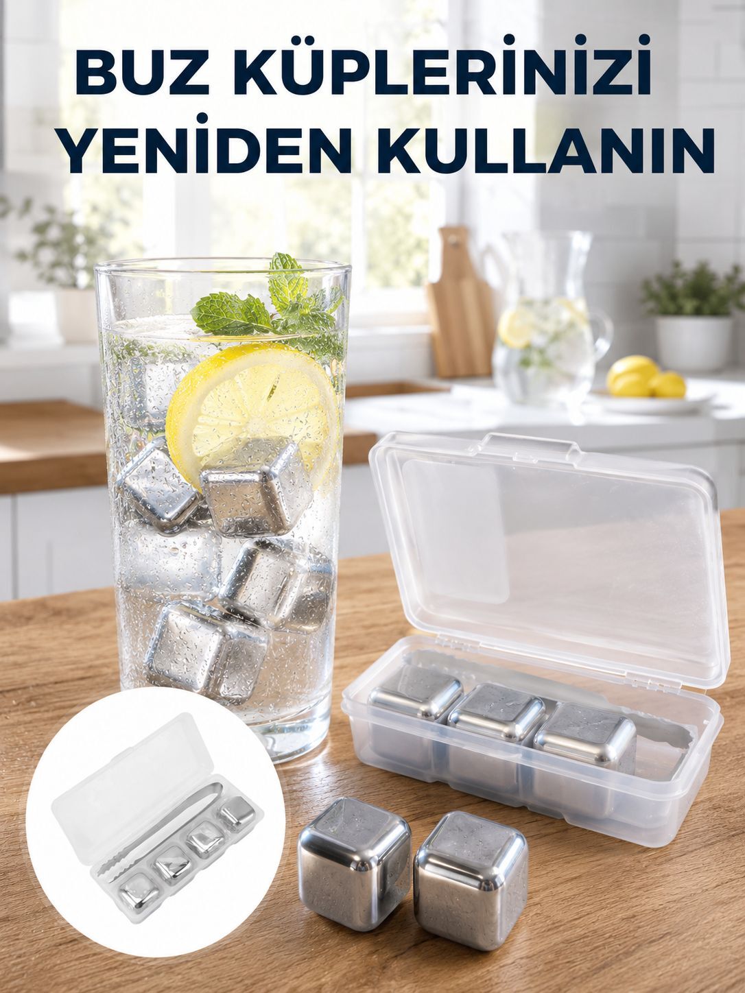 Çevre Dostu Metal Buz Küpü ve Kullanışlı Klips Seti Yeni Nesil - Lisinya