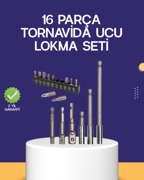 16 Parça Bits ve Adaptör Seti Vidalama Tamir Bakım Seti