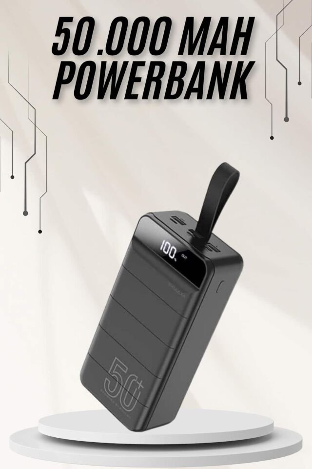 YamanHobi 50000 mAh Powerbank 4 USB Çıkışlı LED Ekranlı Hızlı Şarjlı Siyah