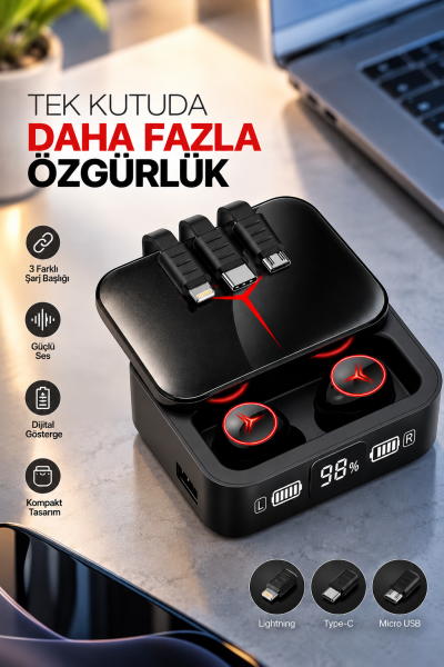 Bluetooth Kulaklık Powerbank Özelliği Yüksek Ses Kaliteli TWS Kulaklık Dokunmatik - Lisinya