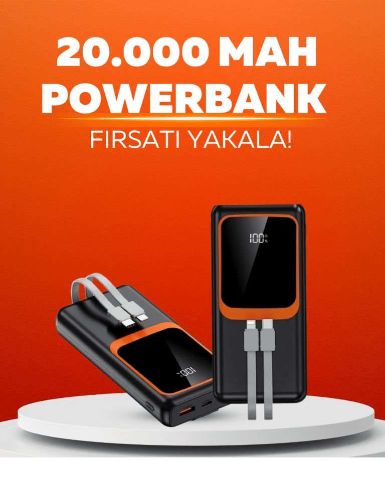 20.000 mAh Powerbank – 22.5W Hızlı Şarj, Çok Kablolu, Dijital Göstergeli - Lisinya
