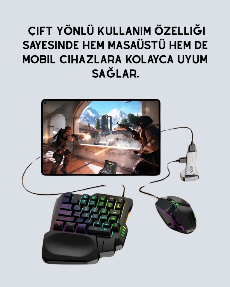 Mobil Oyunlar için Klavye, Mouse ve Dönüştürücü Seti - YamanHobi