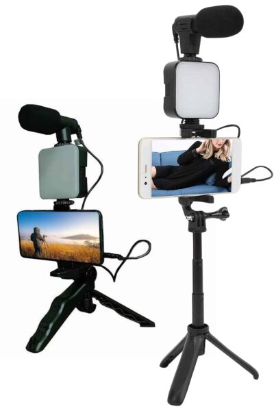 Telefon Tutucu Led Işıklı Kumandalı Mikrofon Telefon Vlog Video Kayıt - Lisinya