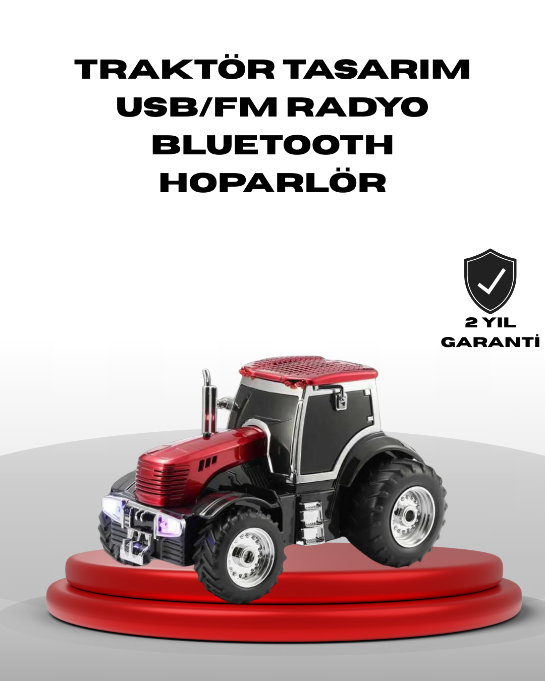 YamanHobi Traktör Tasarımlı Bluetooth Hoparlör 12W TWS FM Radyolu Kırmızı