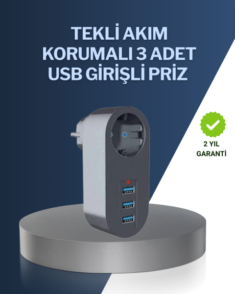 Çocuk Korumalı Termal Priz – 3'lü USB Şarj ve Akım Koruması