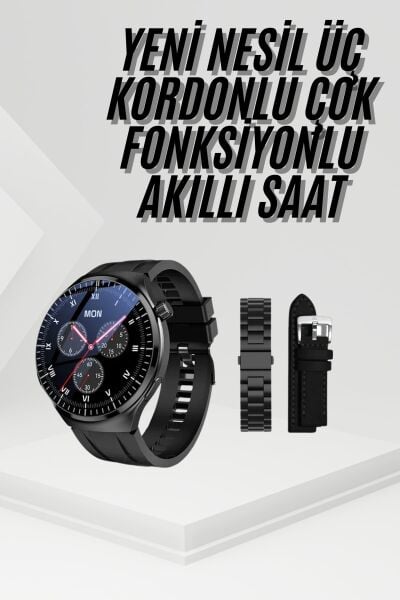 Amoled Ekran Metal Deri Silikon Kordonlu Uyku ve Sağlık Takibi