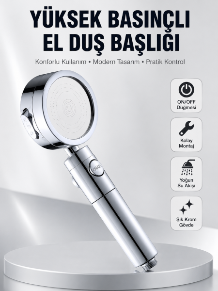 Kolay Montajlı 3 Modlu Yüksek Basınç Duş Başlığı - Lisinya
