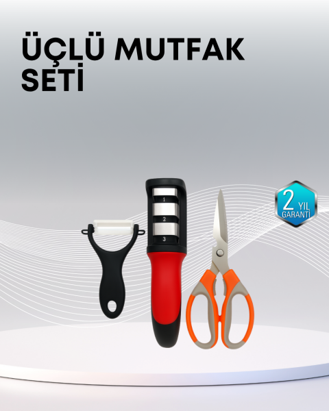 Çok Fonksiyonlu Mutfak Makas Seti – 3 Makas, Bileyici ve Soyacak Dahil - Lisinya