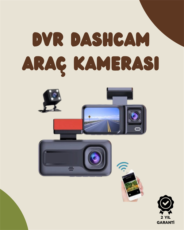Sürüş ve Park Halinde Kesintisiz Güvenlik İçin 3 Kameralı Profesyonel Dashcam - Lisinya