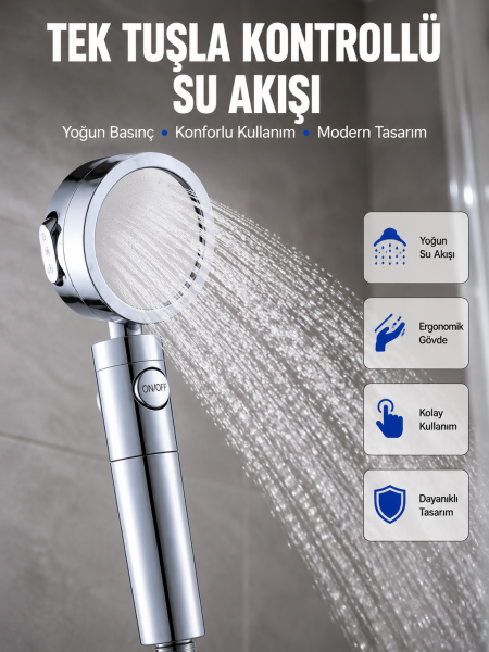 Masaj ve Yağmur Modlu Su Tasarruflu Duş Başlığı - Lisinya