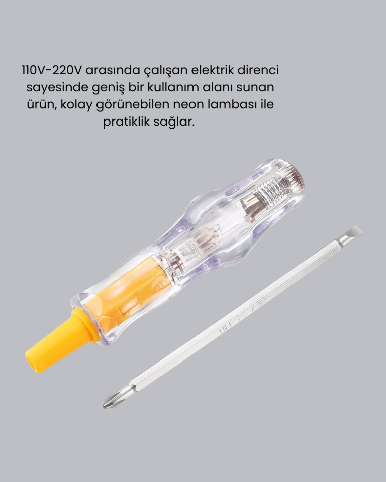 Elektrik Test Kalemi Neon Işıklı Nikel Kaplama 110-220V Dirençli - Lisinya