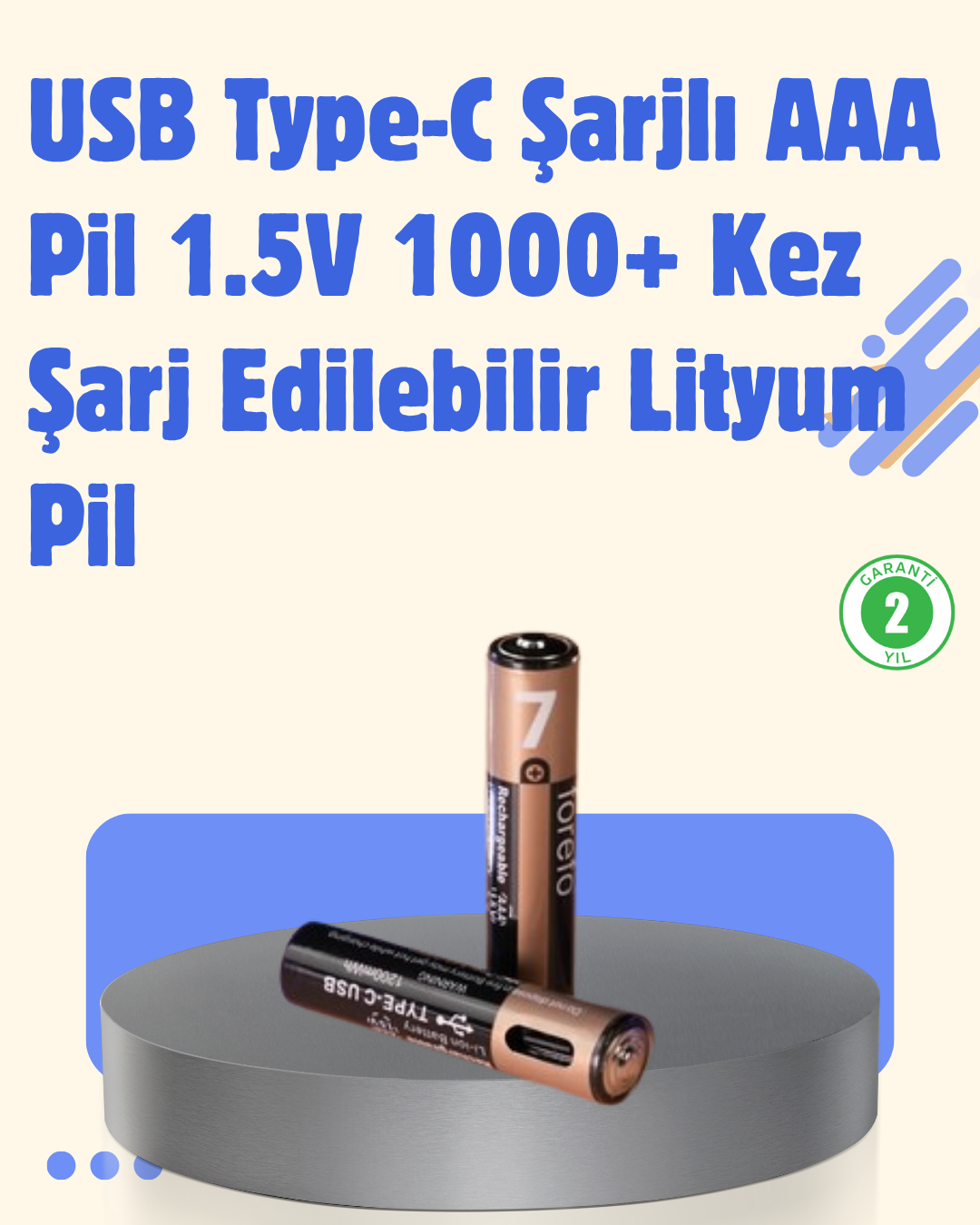 USB Type-C Şarjlı AAA Lityum Pil 1000+ Şarj Döngüsü ile Uzun Ömür - Lisinya