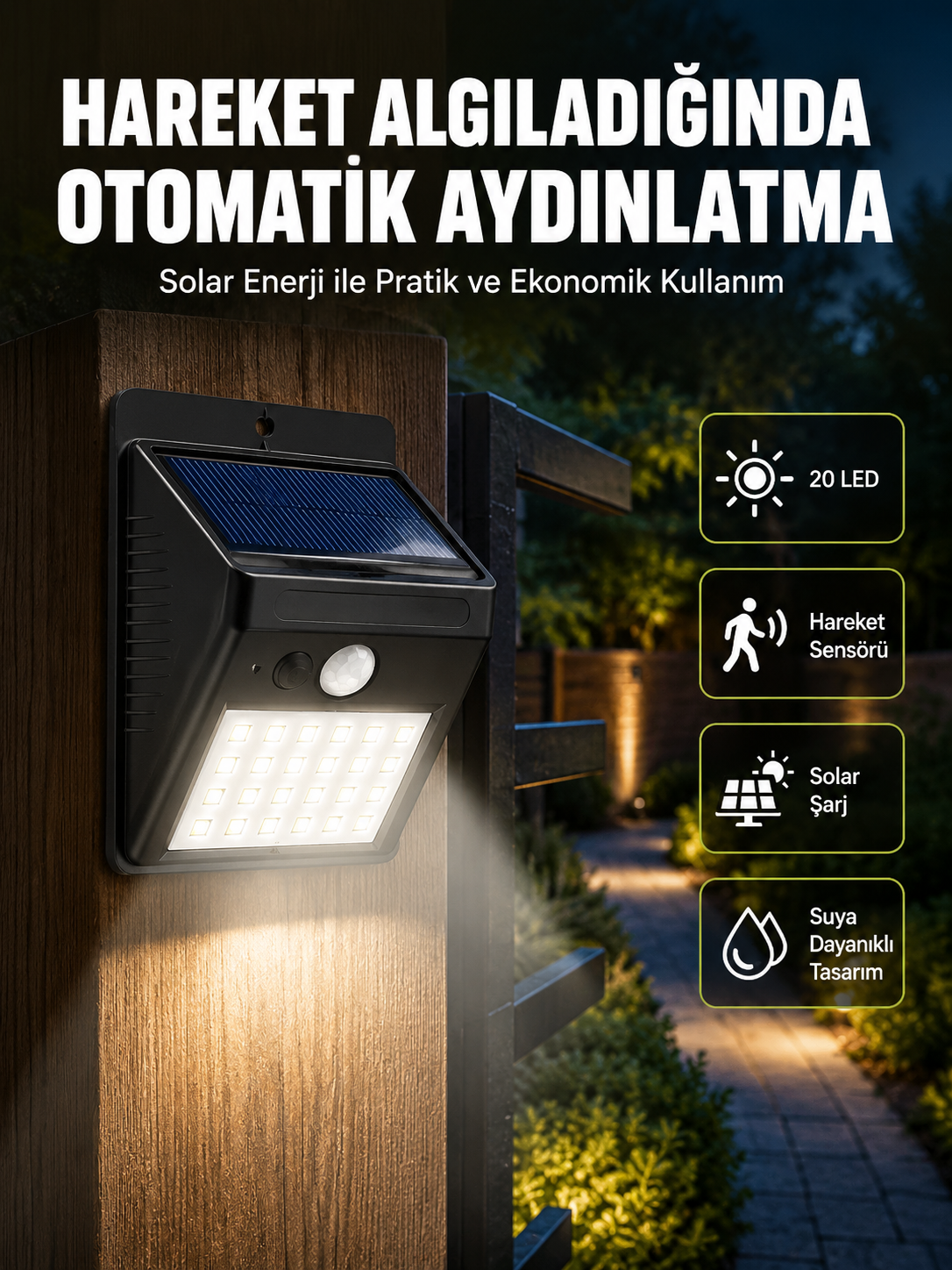 Hareket Algılamalı Solar LED Güvenlik Lambası Yeni Nesil - Lisinya