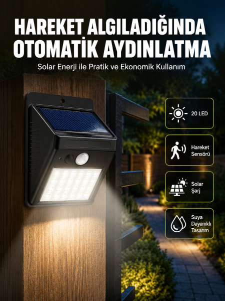 Hareket Algılamalı Solar LED Güvenlik Lambası Yeni Nesil - Lisinya