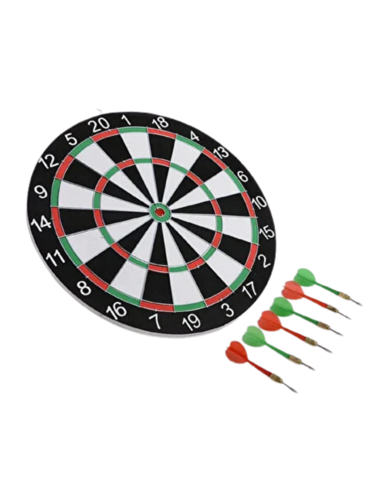 Kaliteli Ahşap Dart Tahtası 12 İnç 4 Adet Metal İğne Uçlu Ok - Lisinya