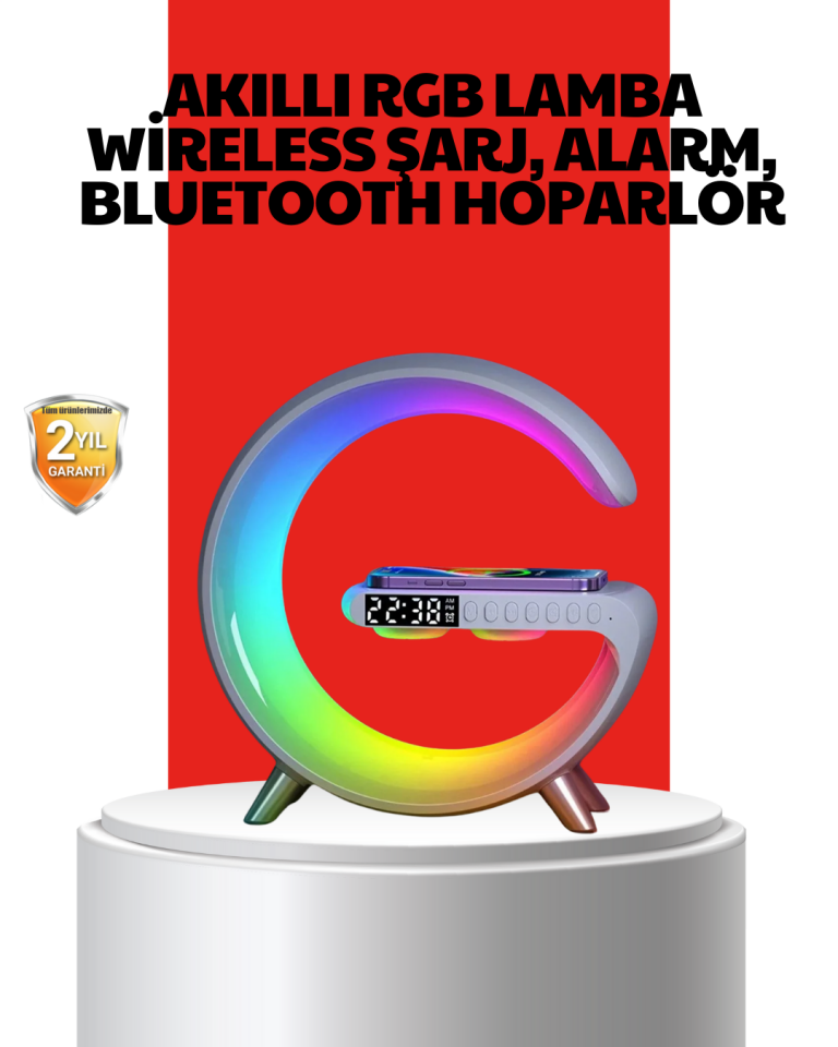 YamanHobi 15W Kablosuz Şarjlı Akıllı Atmosfer Lambası Bluetooth Hoparlörlü