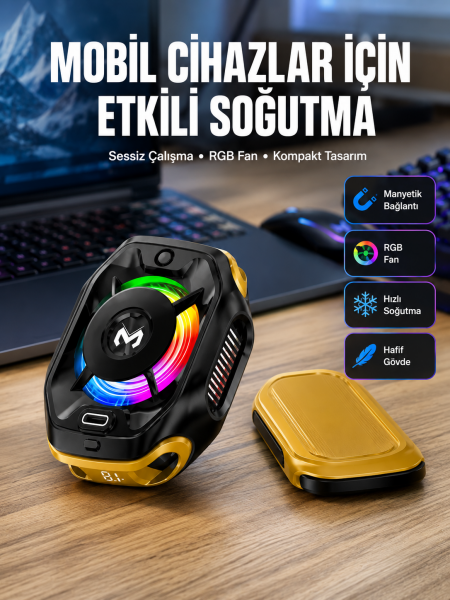 Manyetik Montajlı Dijital Ekranlı Telefon Soğutucu  Yeni Nesil - Lisinya