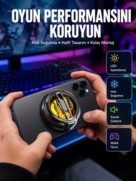 RGB Işıklı Sessiz Fanlı Telefon Soğutucu - Lisinya
