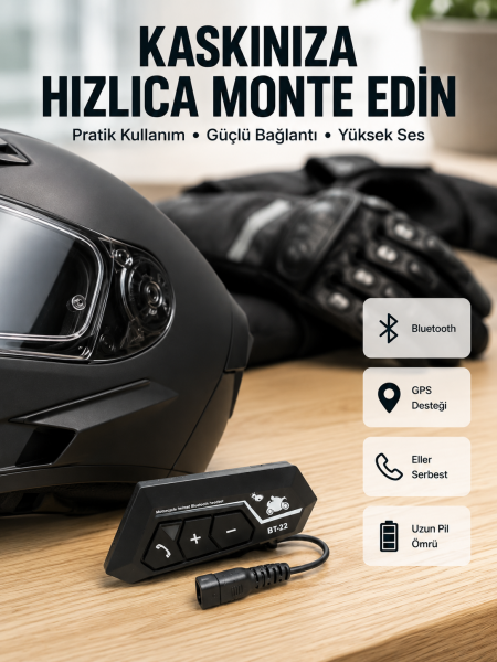BT22 Kask Bluetooth Kulaklık Su Geçirmez Motosiklet İletişim Sistemi Yeni Nesil - Lisinya