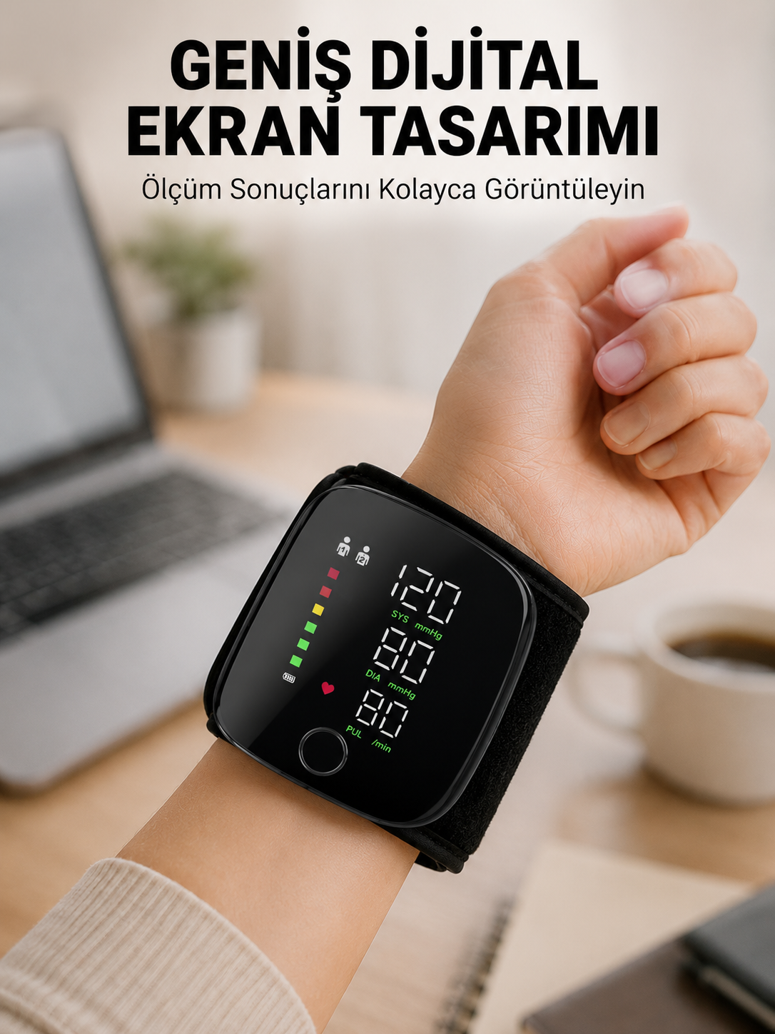 Evde Günlük Kullanıma Uygun Şarjlı Bilekten Tansiyon Ölçüm Cihazı - Lisinya