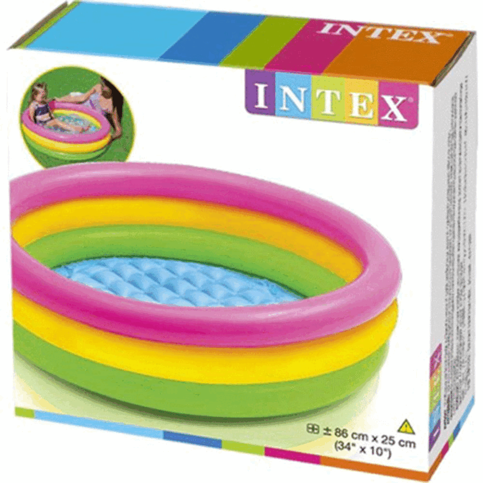 İntex 3 Boğumlu Gökkuşağı Desenli Şişirilebilir Zeminli Bebek Havuzu 86cm - 58924 (Lisinya)