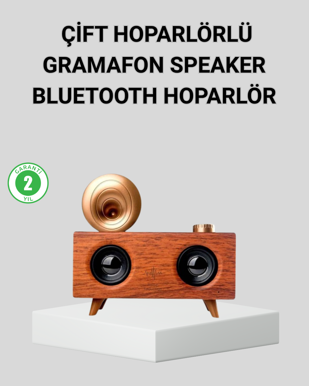 YamanHobi Çift Hoparlörlü Gramofon Bluetooth Hoparlör 1800 mAh Turuncu